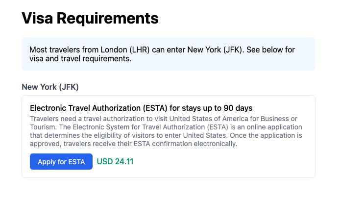 Visa API Response Display